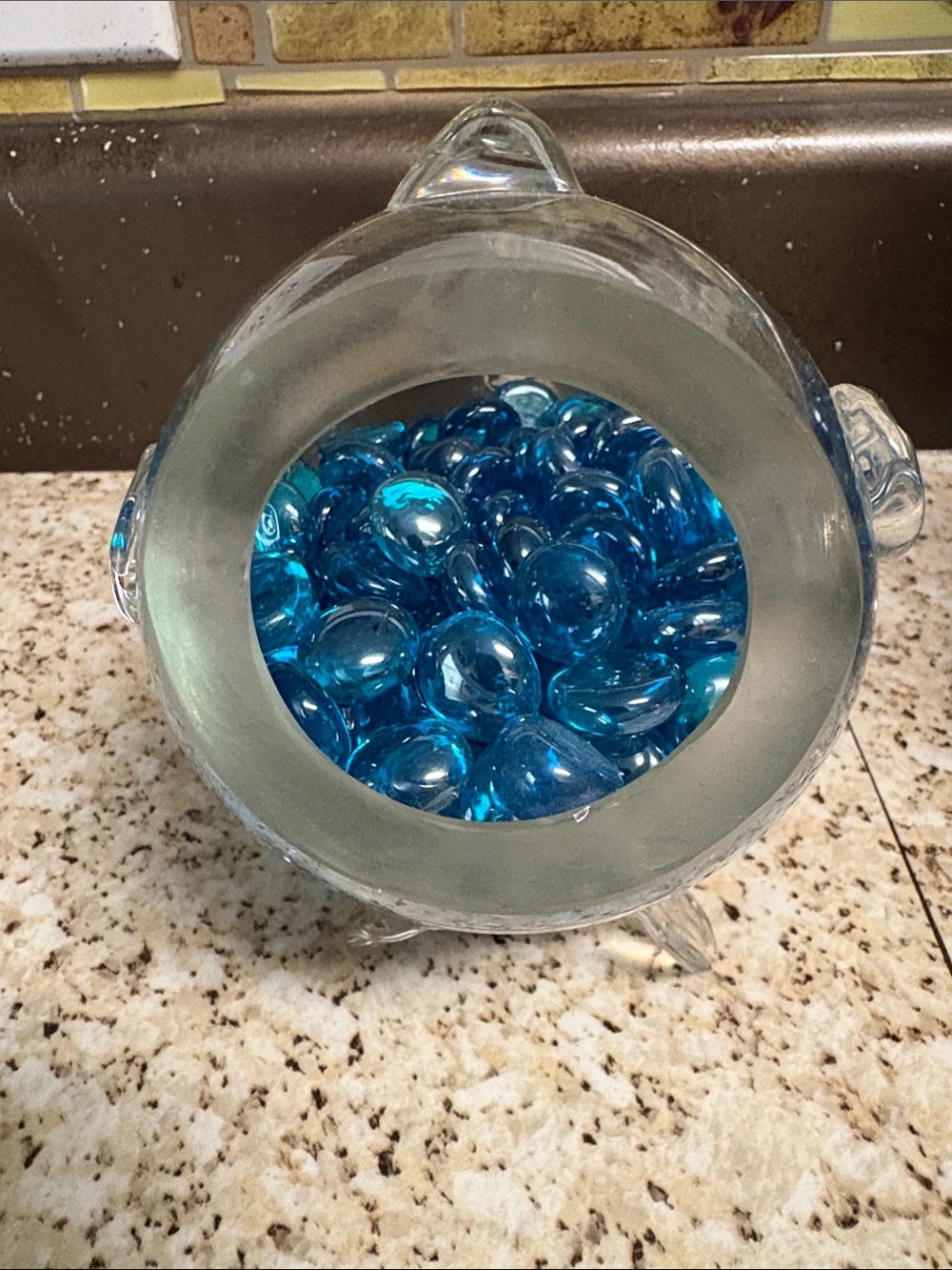 Glass Fish Bowl Accent with Blue Decorative Gems - Picture 2 of 5